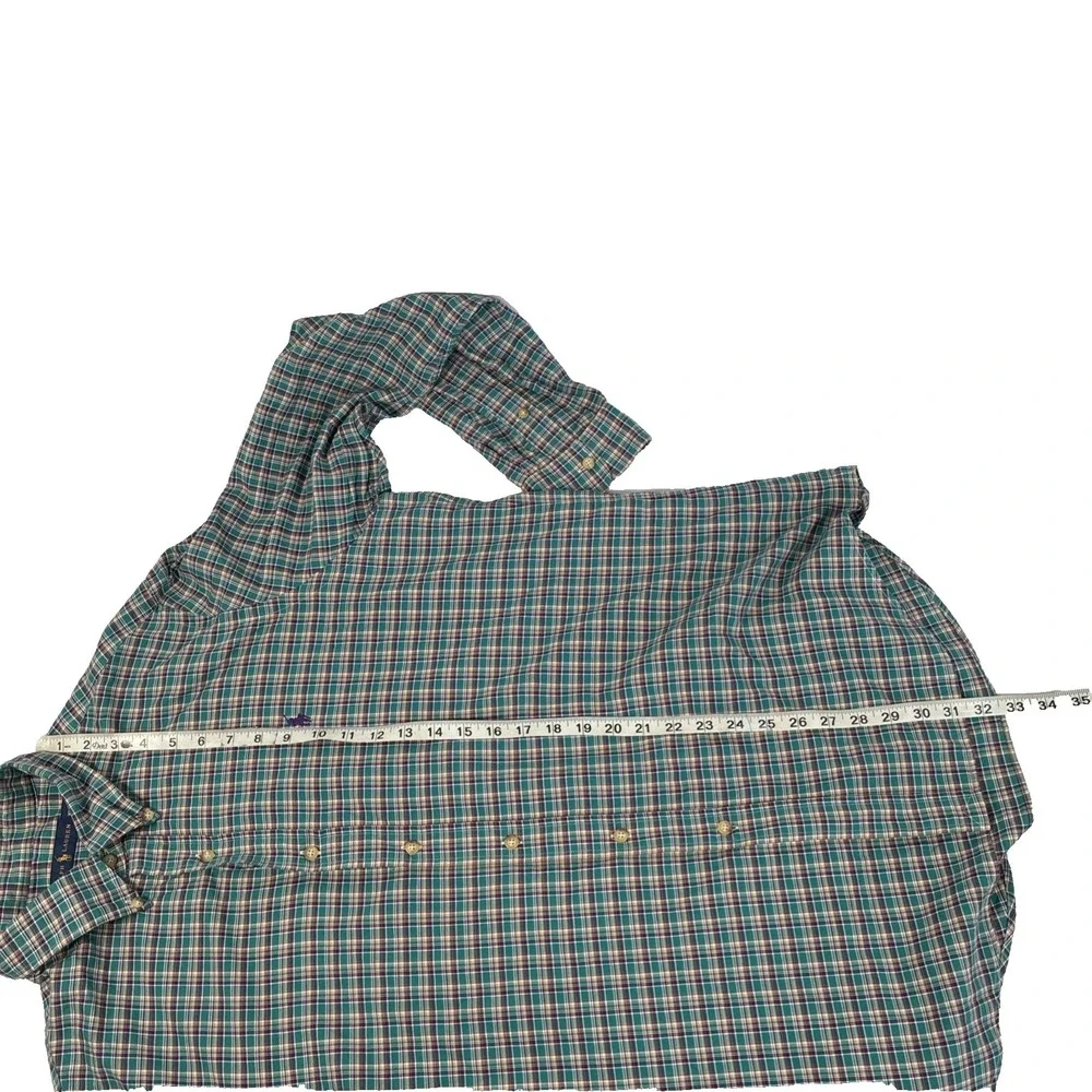 Mens Ralph Lauren Long Sleeve Button Down Teal Plaid Shirt Size XL Cotton